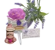 Kép 2/3 - Illatos szappanrózsa fém tricikliben lila illatmanóval (választható rózsa és táblácska)