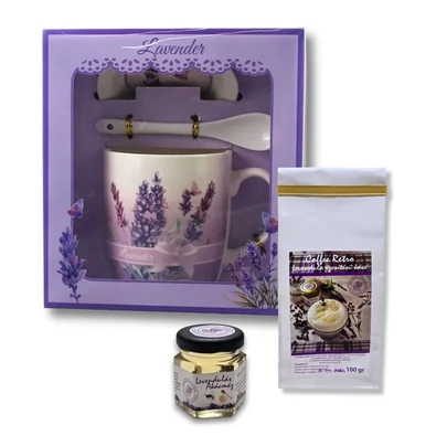 Levendula Álom (3 dl) Kávézó csomag kávéval és mézzel (változatos levendula mintázattal)
