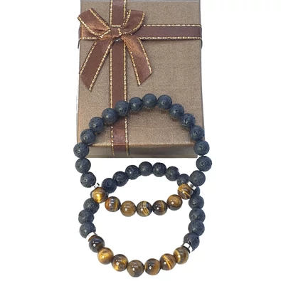 Apa-Fia ásvány karkötő pár Lávakőből és "Szem mixből"