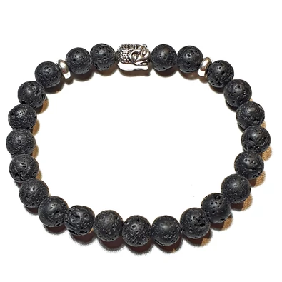 Férfi karkötő Lávakő ásványból Buddha dísszel