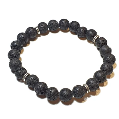 Férfi karkötő Lávakő ásványból fém köztessel