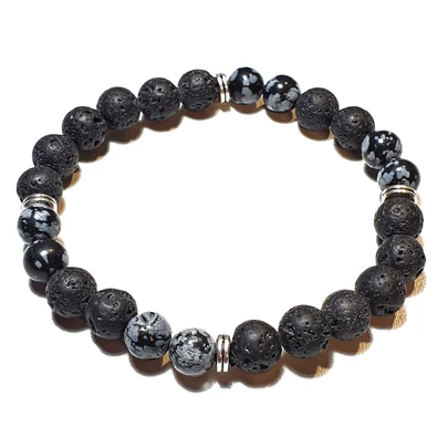 Férfi karkötő Lávakő és Hópelyhes Obszidián ásványból