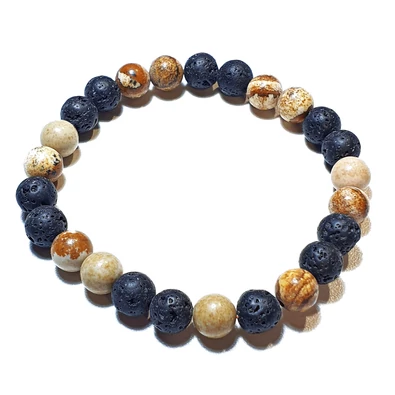 Férfi karkötő Lávakő és Tájkép Jáspis ásványból