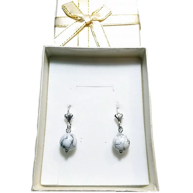 Howlit nagy gömb pálmaleveles kapcsos fülbevaló