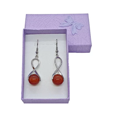 Karneol csavart lógós fülbevaló
