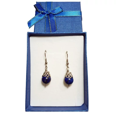 Lápisz Lazuli lógós fülbevaló kosárka foglalatban