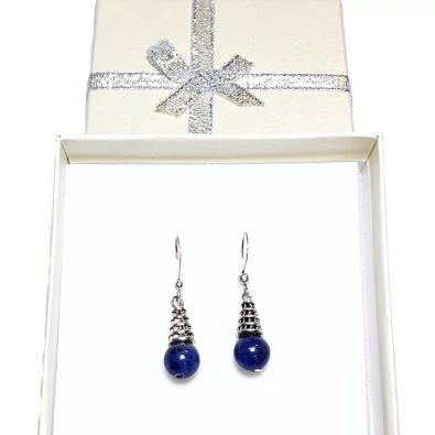 Lápisz Lazuli lógós fülbevaló tölcsér foglalatban