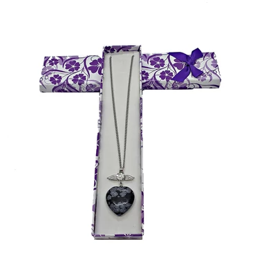 Hópelyhes Obszidián szárnyas szív medál (2,5 cm)