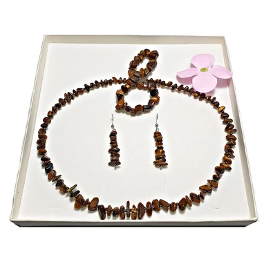 Tigrisszem szemcse garnitúra kristály gyöngy köztessel