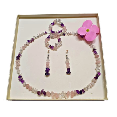 Tricolor szemcse garnitúra kristály gyöngy köztessel