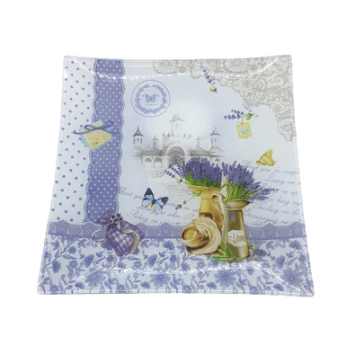 Levendulás nagy négyzetes üvegtál