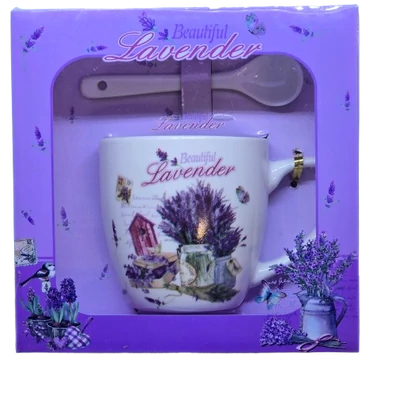 Levendulás (2 dl) Teázó készlet kiskanállal (házikós dobozos)