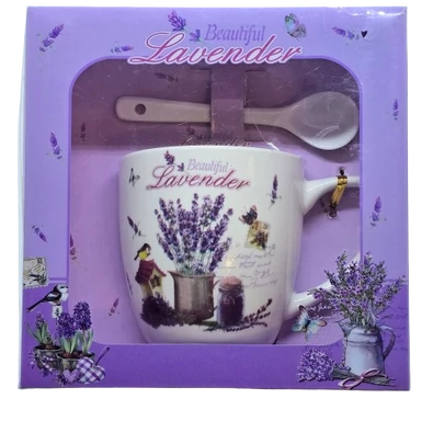 Levendulás (2 dl) Teázó készlet kiskanállal (házikós madárkás)