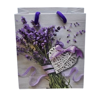 Levendula csokros szíves ajándéktáska