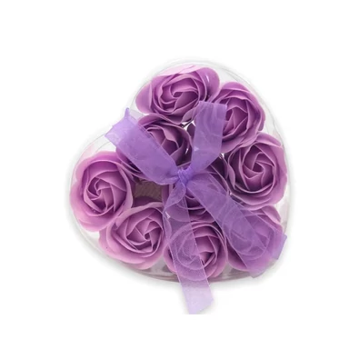 9 darabos illatos halvány lila  szappanrózsa szív alakú dobozka 9 darabos illatos halvány lila  szappanrózsa szív alakú dobozka