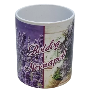 Névnapi levendulás bögre - "Boldog Névnapot" felirattal