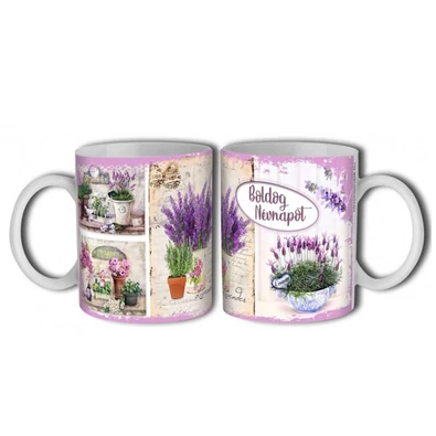 Névnapi levendulás bögre - "Boldog Névnapot" felirattal