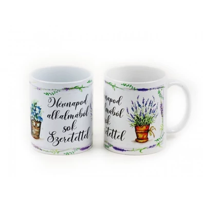 Névnapi levendulás bögre - "Névnapod alkalmából sok Szeretettel" felirattal