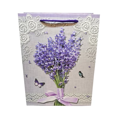 Levendula csokros, pillangós ajándéktáska