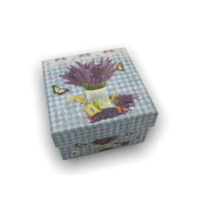 Kockás levendulás díszdoboz (9 cm)