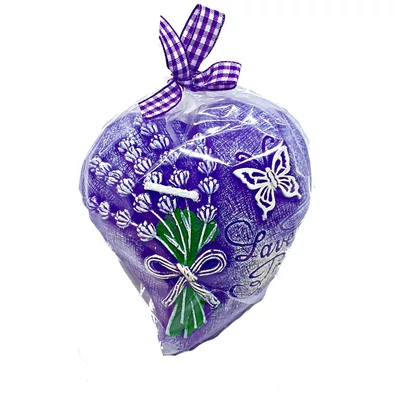 Kézzel festett levendulás illatos szív dekorgyertya/ formagyertya díszcsomagolásban Kézzel festett levendulás illatos szív dekorgyertya/ formagyertya díszcsomagolásban