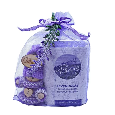 Tihanyi levendulás ajándékcsomag szappannal (110 gramm) és manóval