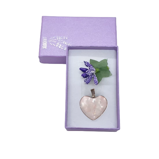 Hegyikristály acéltokos szív medál (2 cm)