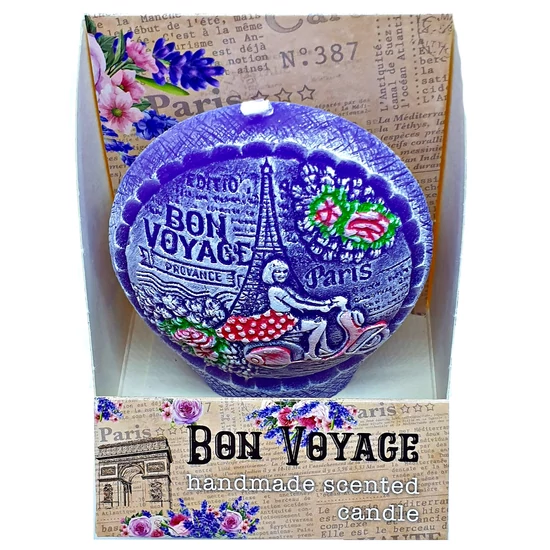 Bon Voyage levendulás dekorgyertya/ formagyertya